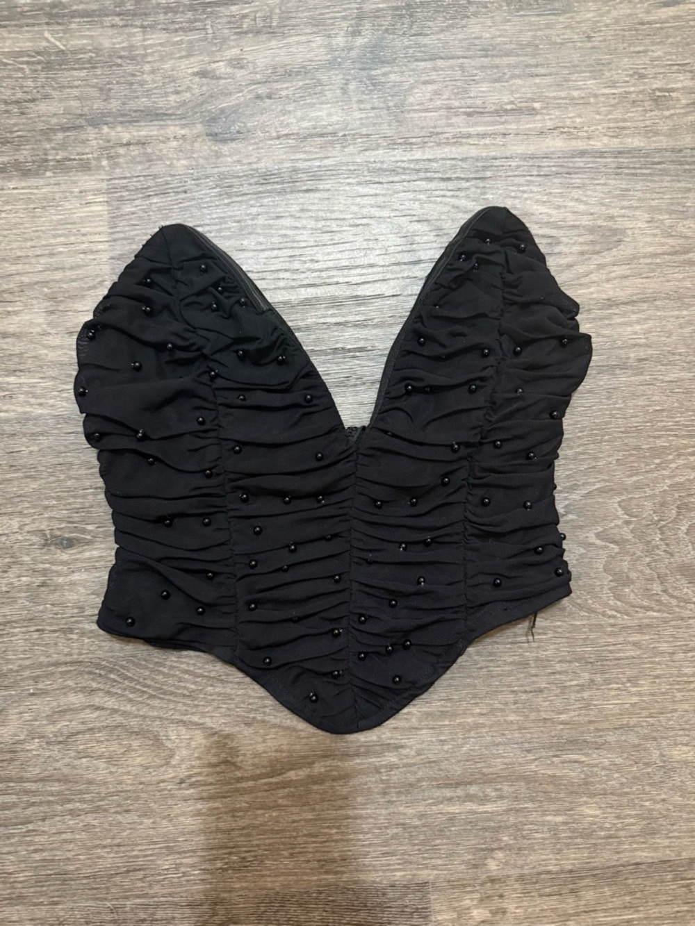 privy Black Ruched Beaded Crop Top
